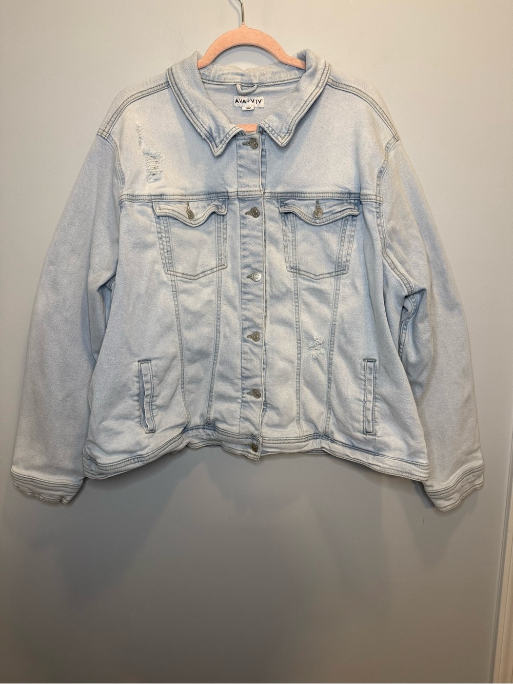 Ava & Viv Light Wash Distressed Denim Jacket Plus Size 4x Y2K 90s Streetwear